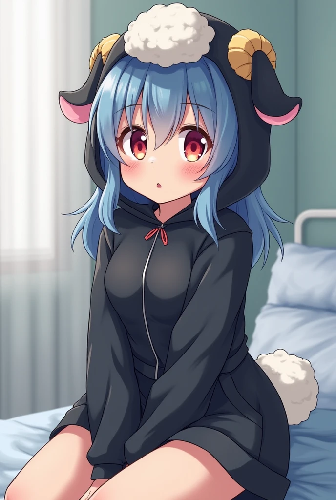(masterpiece, best quality),1girl, beautiful face, <lora:OnesiePJs:1> onesie, red onesie, bed sheet, red red eyes,