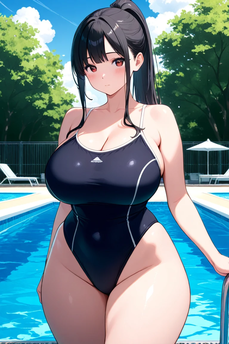 (8k, Foto RAW, La mejor calidad, Obra maestra:1.2),1girl,solamente,hembra madura,Cabello largo,cabello negro, senos, top sport, fitness outfit, al aire libre,Mirando al espectador,En pie, blush, drunk,