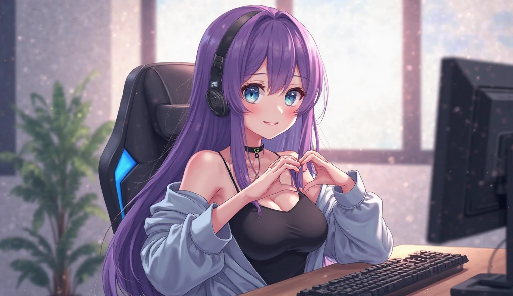 One girl, alone, 20-year-old, Blue Eyes, Purple Hair, Long, beautiful wavy hair, Ahoge, nice smile, White hoodie, Spectacular views, D Cup, headphone, Detailed DJ equipment, djing, masterpiece, Fine Fingers, 最high quality:1.4, high quality, detailed