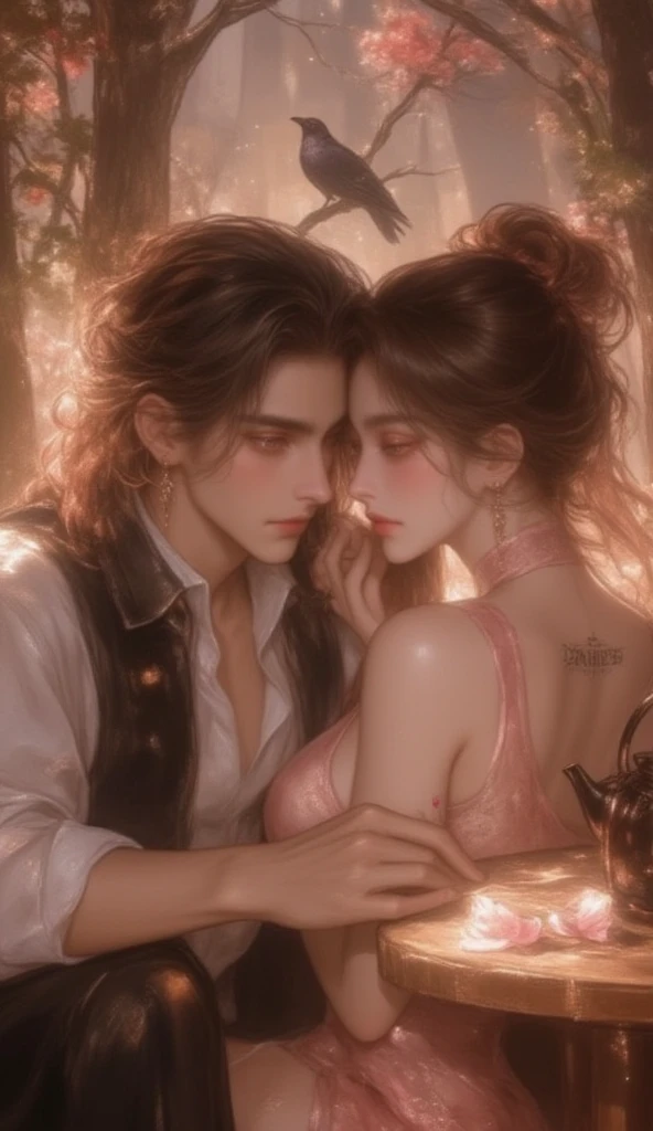 High-quality images of couples: blond man (Tall、Statue-like、Handsome and、Brave young man、Blue eyes、Curly golden hair、Wearing a grey antique military uniform) A woman with black hair (long straight black hair、Long Bangs、Tears streaming down my face、Blackberry eyes、A beautiful young femme fatale、naked、PRİNCESS、Hugging。They are in love with each other。Created by Boris Vallejo「Ideal Anatomy」The sketch of、It is characterized by being very detailed.。masterpiece、Detailed study of the face、Beautiful Face、Features of Beautiful Face、Perfect Image、Realistic shots、Detailed study of the face、Full body image、8k、Detailed Images、Highly detailed illustration、A true masterpiece of the highest quality、Careful drawing。Bare Skin、Gown and naked watercolor、
Watercolor Gothic、Romance Black Panties、
Large drops of sweat、Dripping Sweat、A look of ecstasy as she spreads her legs wide、Intense love, intense pose、Many men