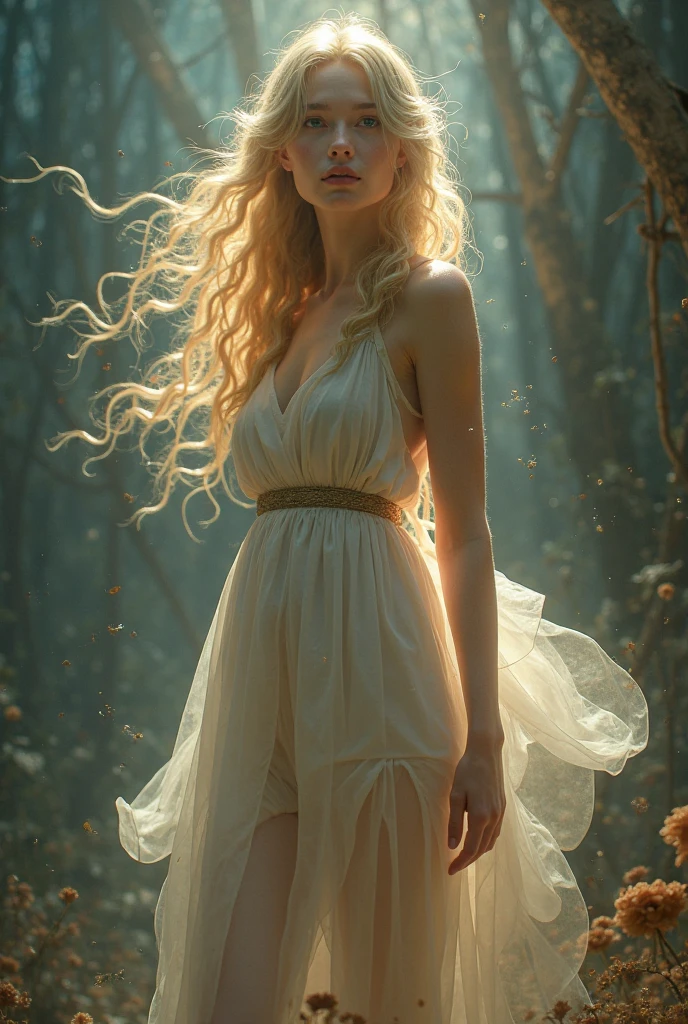 Create a girl with long golden hair and who looks something like Tatsumaki 