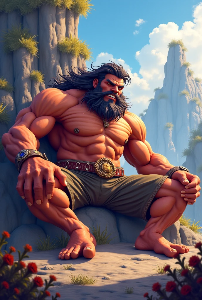 Uncle Banner the Hulk in the Avengers,Male uncle,A little bearded,Strong body,big breasts slightly fat,Short black hair,Head up at the sky,Chin forward,Bare upper body,The lower body is wrapped in a white bath towel,There is chest hair,The arms are hairy,Thick hairs on the calves,Body hair on the buttocks,Sit on the grass in the wild,Spread your legs,Legs raised,Expose the thick soles of your feet,Wrap your hands around your thighs,Butt forward,Sweaty face,Covered in sweat,The expression is shy