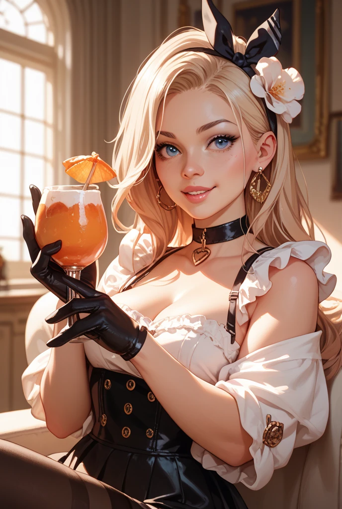 By Alan Paterson inspired girl sexy Big tits Arlequina + AVRIL Lavigne Elvgrin, and Jorge Jimenez. Portrait front view of a girl standing in a mystical marketplace, with Blue + withe hair in a flowing ponytail, in a dynamic pose, she is holding a glass of bubbling potion out to the viewer, in the background are busy vendors, and magical light and smoke from the various market stalls. trending on artstation, sharp focus, studio photo, intricate details, highly detailed,