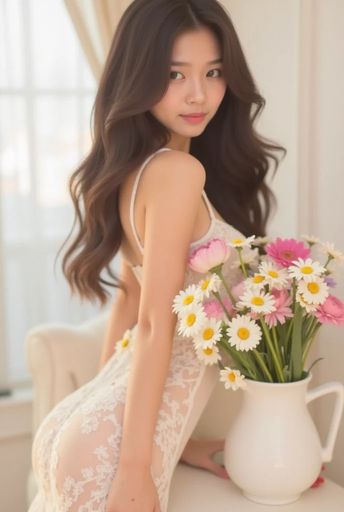 ((((The composition and angle of the girl is subjective from the viewer's perspective)))、(The girl and the viewer are lovers)、
A girl with a face she only shows to people she trusts、(1 Super sexy and super cute super big Japanese girl), brown hair, Great face and eyes, Tanuki face、Big eyes, Drooping eyes、Long and plentiful毛、thick and large erotic lips,、(wide open chest and high:1.1), Beautiful bigSuper big, Bare Chest, (Amazingly beautiful girl), brown hair,, (highest quality:1.4), (Super detailed), (very detailed CG integrated 8k wallpaper), Very detailed, High resolution raw color photos, Professional photography, Good balance between head and body,(((Super cute smile)))、 Super sexy and super cute mature woman, ((Chubby、A plump, voluptuous, selfish body that looks like it would be comfortable to hug, Round face,Tanuki face、Thick eyebrows、Big eyes。Drooping eyes、Long and plentiful、thick and big erotic and sexy lips、 About 40)), (((ブラウンのストレートロングヘア、Cat ear,))) 、Flashy makeup, Fuller lips, Sexy Gaze, (((A girl holding a beautiful bouquet))), Looking at the camera, Low angle shooting, Cute duck mouth,((Very precise and accurate anatomy)), (masterpiece:1.43), (((Perfect Anatomy)))、(((Perfect proportions))), Realistic photos, Full Shot, whole body, (height: 148cm), has two legs,Has two arms、has two legs, It should have two arms、Exact finger count)) 、sexual excitement、(((Super big)))、、(((Super big)))、(((Super big)))、(((Super big)))、(((Super big)))、(((Super big)))、A shy and cute smile、(((Super big)))、(((Super big)))、(((Super big)))、(((Super big)))、、(((Super big)))、、(((Super big)))、(((Super big)))、(((Super big)))、(((Super big)))、(((Super big)))、、(((Super big)))、、(((Super big)))、(((Super big)))、(((Super big)))、(((Super big)))、(((Super big)))、A shy and cute smile、(((A girl holding a beautiful bouquet)))