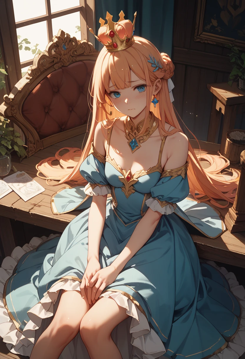 (teens girl),divino,Enchanted,having fun,Being in love,pale robe,intricate detailed clothes,Pattern,Dark swimsuit,inside in room,solo person,blond hairbl,(Flower headdress)