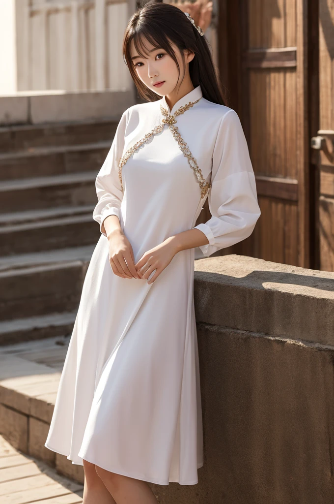 ((Late 30s)), ((Flat chest)), (Ao Dai), Japanese, Realistic