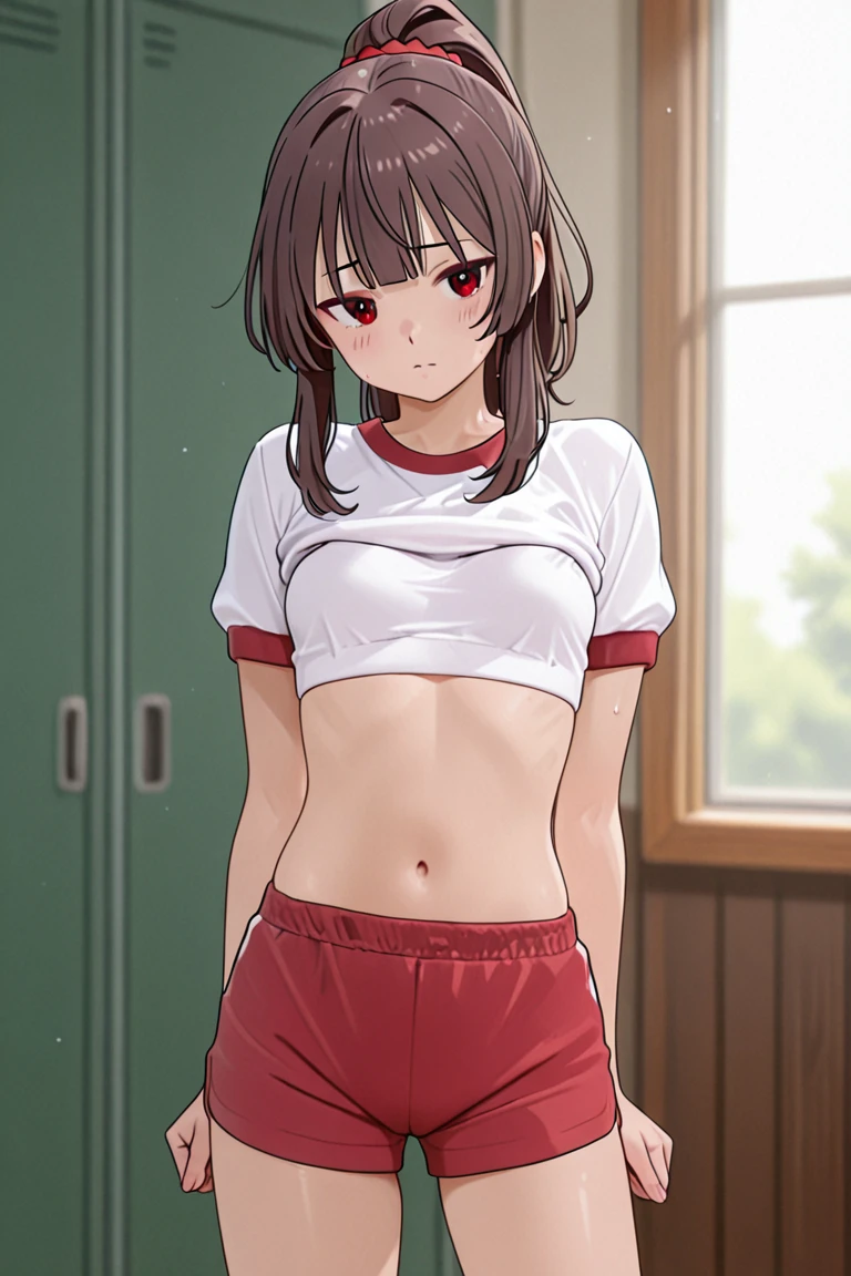 ultra-detailed,masterpiece,best quality,1girl,(petite),blush,middle breasts,sgu,gym uniform,indoor,volleyball court,sweat,wet,volleyball net<lora:add_detail:1> <lora:sgu:0.6>
