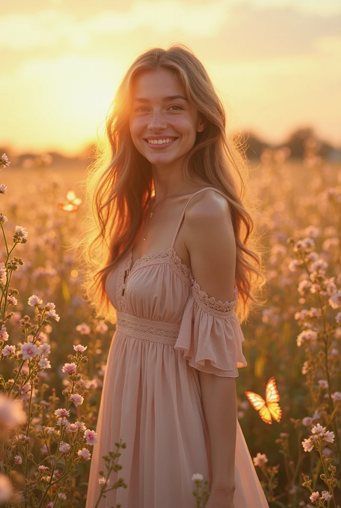 a woman smiling standing in a field with the sun setting behind her and her hair in the air, looking straight ahead, cara delevingne, girl, a character portrait, rayonism
masterpiece, best quality, intricate detail,