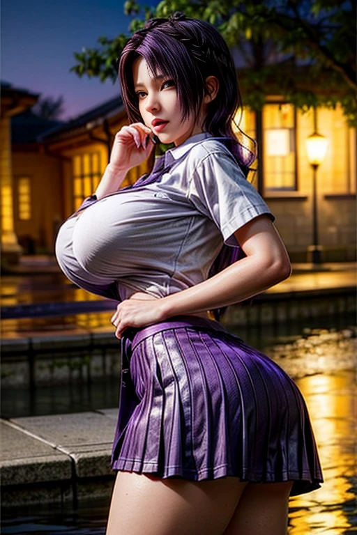 (masterpiece:1.3), (High resolution:1.1), Detailed beautiful face, Detailed beautiful, (huge breasts, gigantic breasts:1.4 araffed asian woman in a purple shirt and black skirt posing for a picture, generous cleavage open jacket, with large breasts, breasts covered and sfw, with a large breasts, sfw huge breasts, covered sfw huge breasts, giant stunning goddess shot, big breasts!, fully dressed, maya fey from ace attorney, fully - clothed!!!, revealing clothes, Korean sexy,korean girl