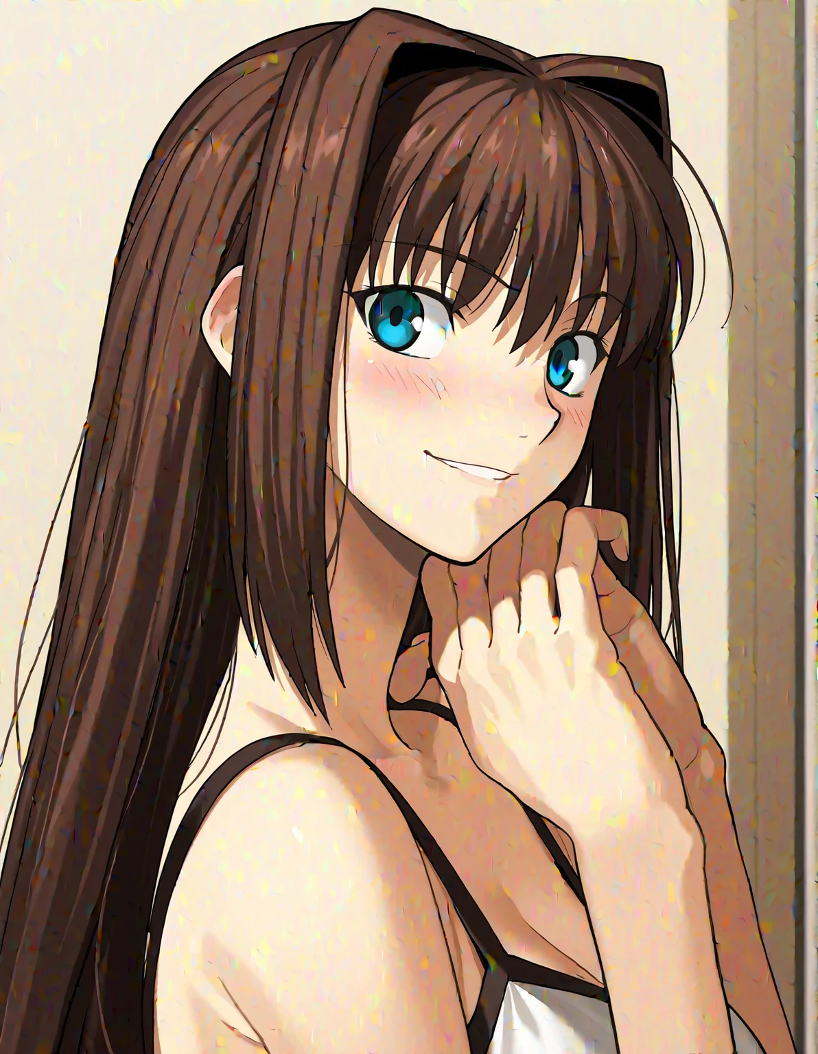 Shirakawa Shizuru,masterpiece,highest quality,alone,Swimwear,bikini,Pool,so beautiful,Absurd,Game CG,(Beautiful eyes in every detail:1.2),(Beautiful Face:1.2),Simple Background,White Background,smile,Put your arms behind your back,blush,