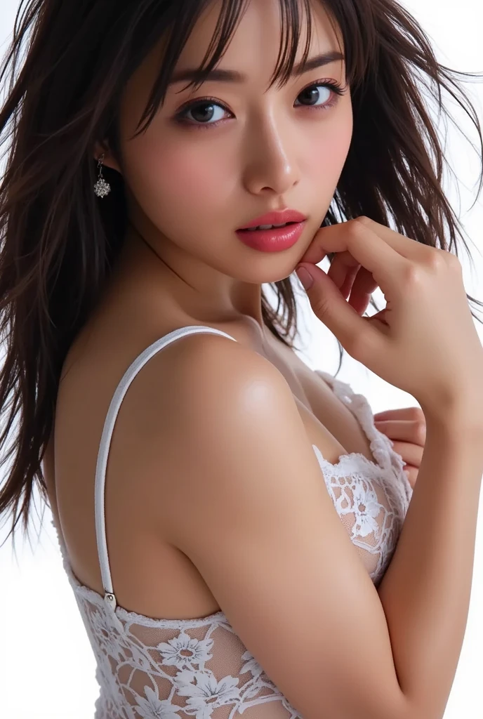 highest quality, epic realistic, ((in the pitch black darkness :1.4)), (()),(background: dark ) high contrast ,glorious picture, lowest lux, lighting face, she's comfortable, wearing white lingerie, looks incredible, (8k, Raw photo, Highest quality),(epic realistic:1.5), a woman, face,(detailed eyes:0.8),(looking at the camera:1.4), (Highest quality), ( high contrast, deep shadows),Intricate details,cinematic,((skin:1.4)), (long dark hair:1.3), long hair, messy ,(Hdr:1.5),Detailed, colors, Superior quality, Masterpiece, Raw Photo (20-year-old, looking at viewer), beautiful, (wearing underwear,), perfect, natural, perfect composition, portrait, perfect face, smiling expression, Captivating eyes, Bright details, Tight lips, (High Skin Detail),, (blue tint: 0.6), (sale: 0.8), (bloody: 0.7), Key lighting , (backlight: 0.5), Medium depth of field, Canon 5d, 50mm lens, f/4 apertures, (Ultra-detailed, Complex detail), sharp focus, soft colors, 8k, Absurd, 80mm, dark background, photography, smiling, small round breasts ,