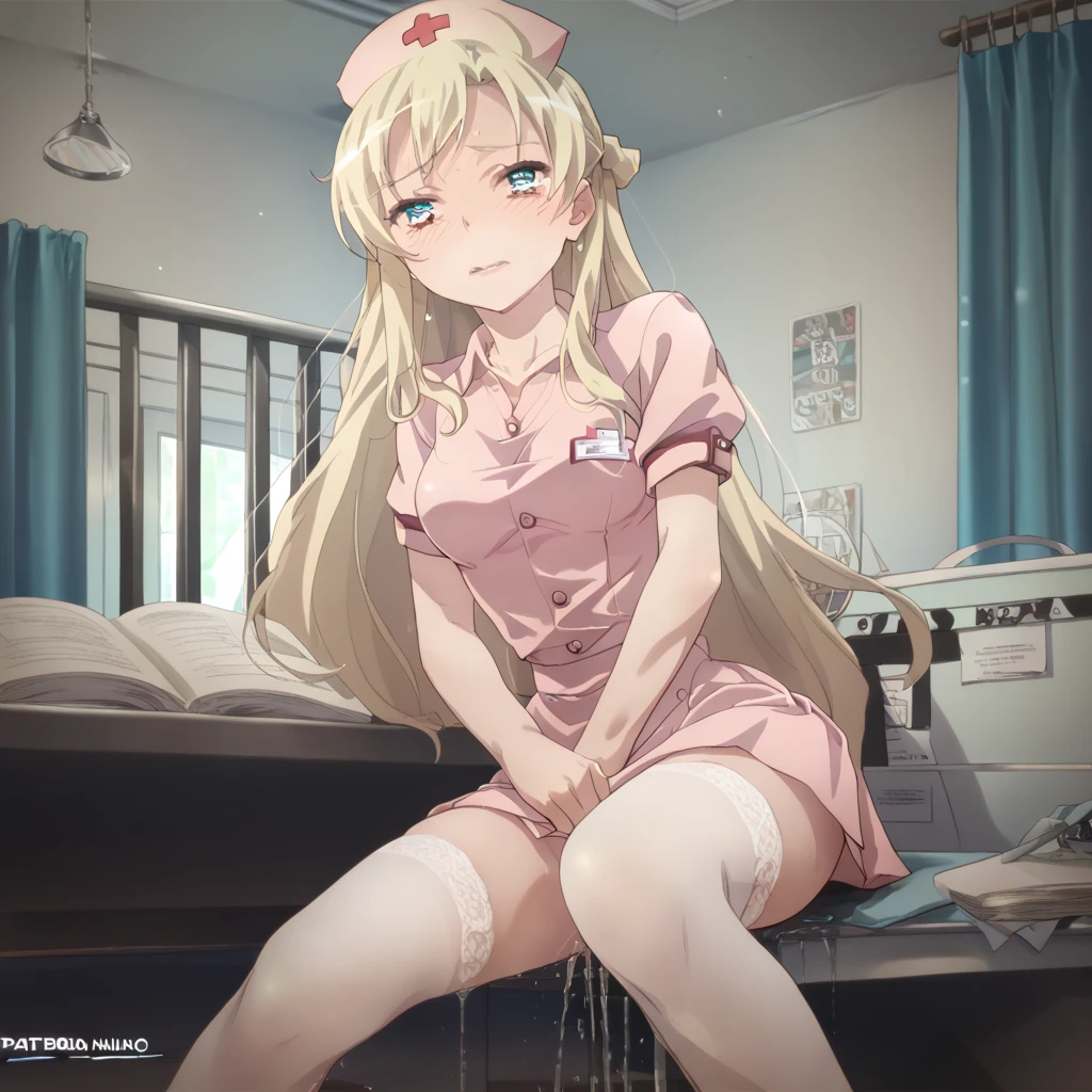 Anime. 1 Girl. Cutie. Disabled person. . Blonde. Long hair. Hair tied in two braids. Green eyes. Beautiful eyes. Perfect eyes. Expressive eyes. Ideal face. Beautiful nose. 16 years. Medium breasts. Beautiful breasts. Urinary incontinence. Wants to pee. I need to pee. A strong, desperate urge to pee. She peed herself. Dirty diaper. Ideal anatomical body. A white blouse. Green tie. He sits in a wheelchair. In the restroom. Holds his hands on his chest. Beautiful character design. Shiny skin. Whole body. nsfw. Official art. Extremely detailed CG Unity 8k wallpaper. Ideal lighting. Ultra high resolution 4K. Super detailed 8K resolution. A high resolution.