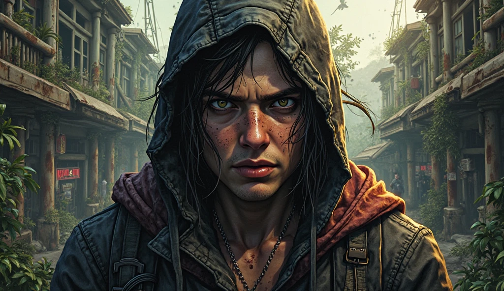Create a compelling Assassin’s Creed Concept Art piece inspired by the WW2 Allies era, crafted in the style of ultra-realistic visuals with meticulous attention to detail. Portray a young and captivating European girl adorned in a worn Allies military uniform, her face obscured by a hood. Set the scene amidst the haunting aftermath of a battlefield, showcasing the devastation and destruction left in the wake of war. Emphasize the realism and intricacy of the environment, capturing the gritty textures, shattered structures, and somber atmosphere in stunning 8K resolution.