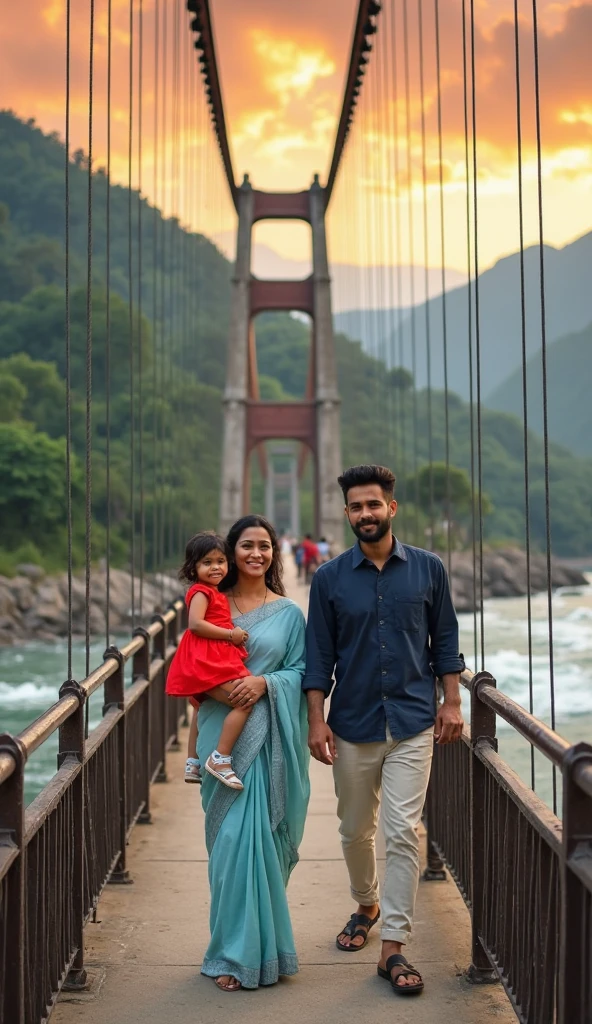 Indian 20 year old girl lifted by 35 year old indian handsome man on his back. Girls wears yellow tshirt and jeans and man wears white tshirt. They both are near the cave near the waterfall.