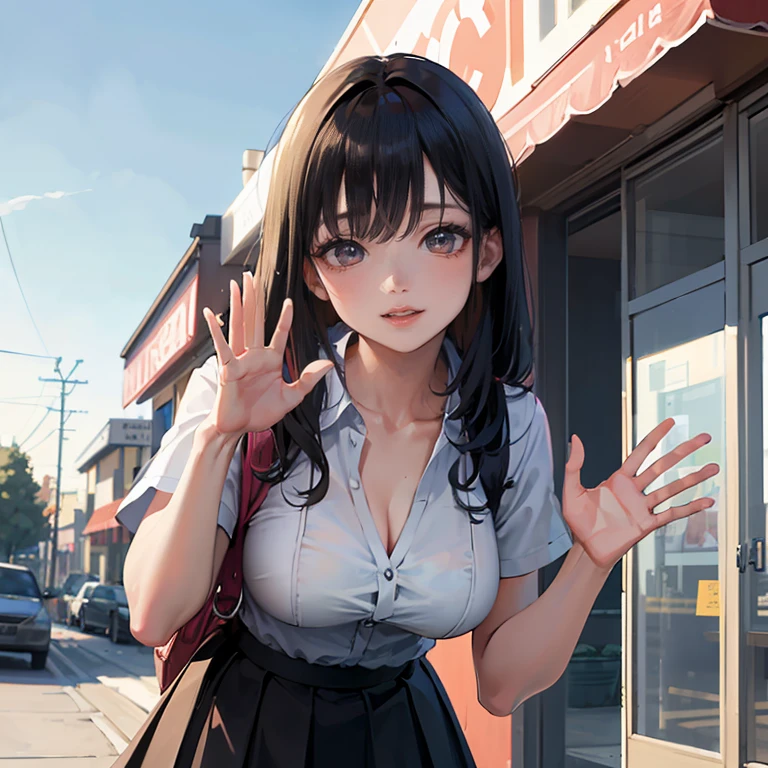 Anime girl in school uniform pointing to something, attractive anime girls, anime moe art style, seductive anime girls, Beautiful Anime High School Girls, anime visual of a cute girl, anime best girl, Smooth anime CG art, ecchi anime style, hyuga hyuga, nagatoro, An anime girl, Cute anime girl, Realistic schoolgirl, Anime girl