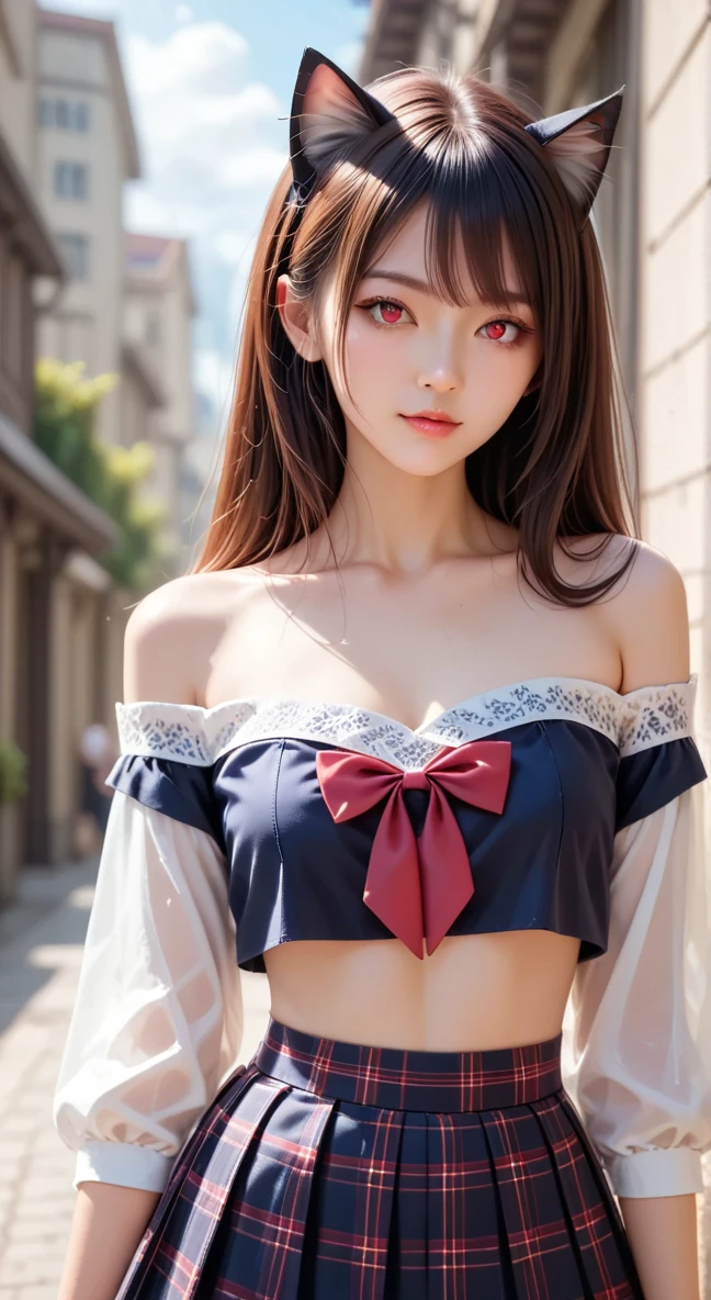 (realistic, photo-realistic:1.37), incredibly absurdres, (insanely detailed:1.3), 8k, (masterpiece), (best quality:1.4), (ultra high res:1.2), (RAW photo:1.2), ultra detailed background, (unity 8k wallpaper), 1 nogizaka girl, utterly cute, (((bishojo))), ((15yo)), (hime-kei bra and panties), an exquisitely detailed and beautiful face and eyes and skin, detailed black shine hair, medium breasts, cleavage, elegant frills, frilled tie, ribbon tie, rose hair accessory, a bra and panties with delicate and beautiful rose pattern, soft fabric, smile at the camera, cowboy shot, castles scenery in europe, professional lighting
