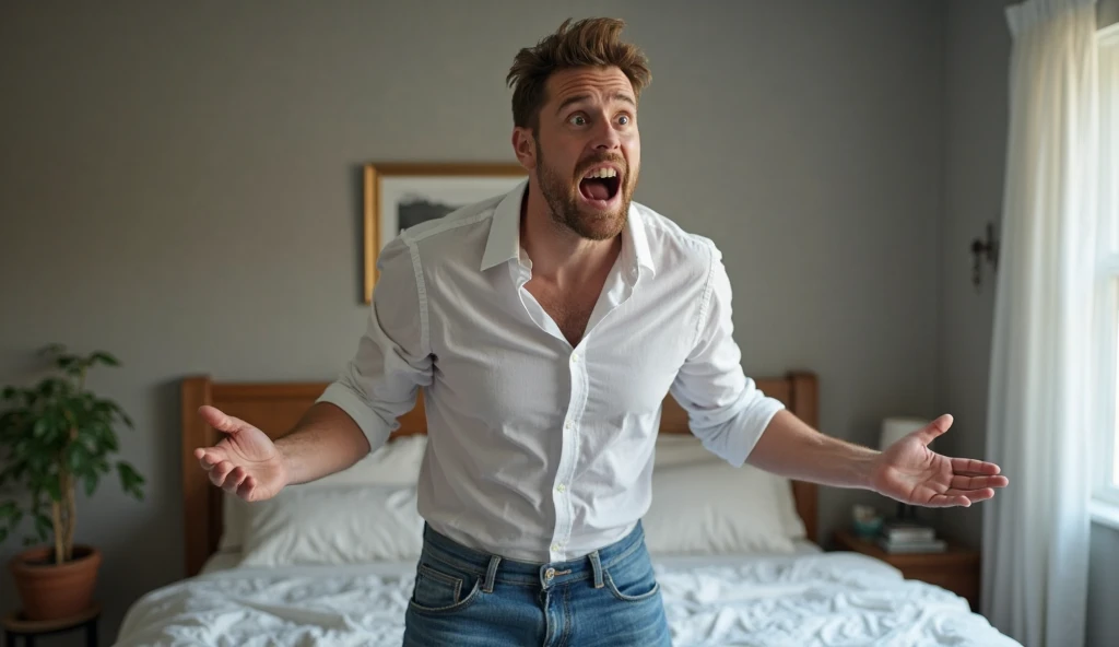 Drunk man crying freaking out at home