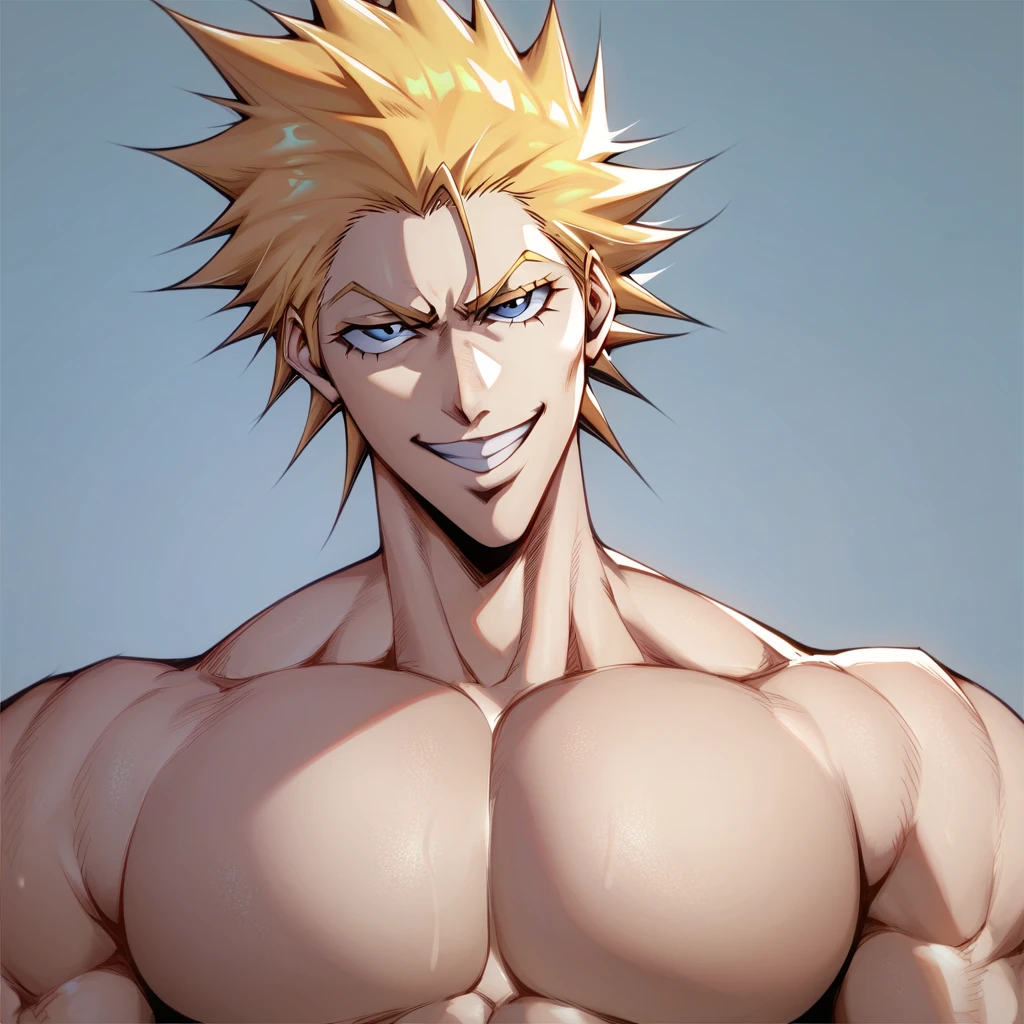 Bakugo Katsuki《My Hero Academia》, Wear black sweatpants,Topless, Smile, Bodybuilder,extremely muscular, in fitness
