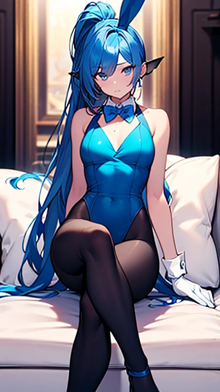 Masterpiece　Blue Long Gloves（（BLUE）（Long gloves））　white stockings（BLUE（stockings））　A sexy　shorth hair（Nero）　leotard　sitting on