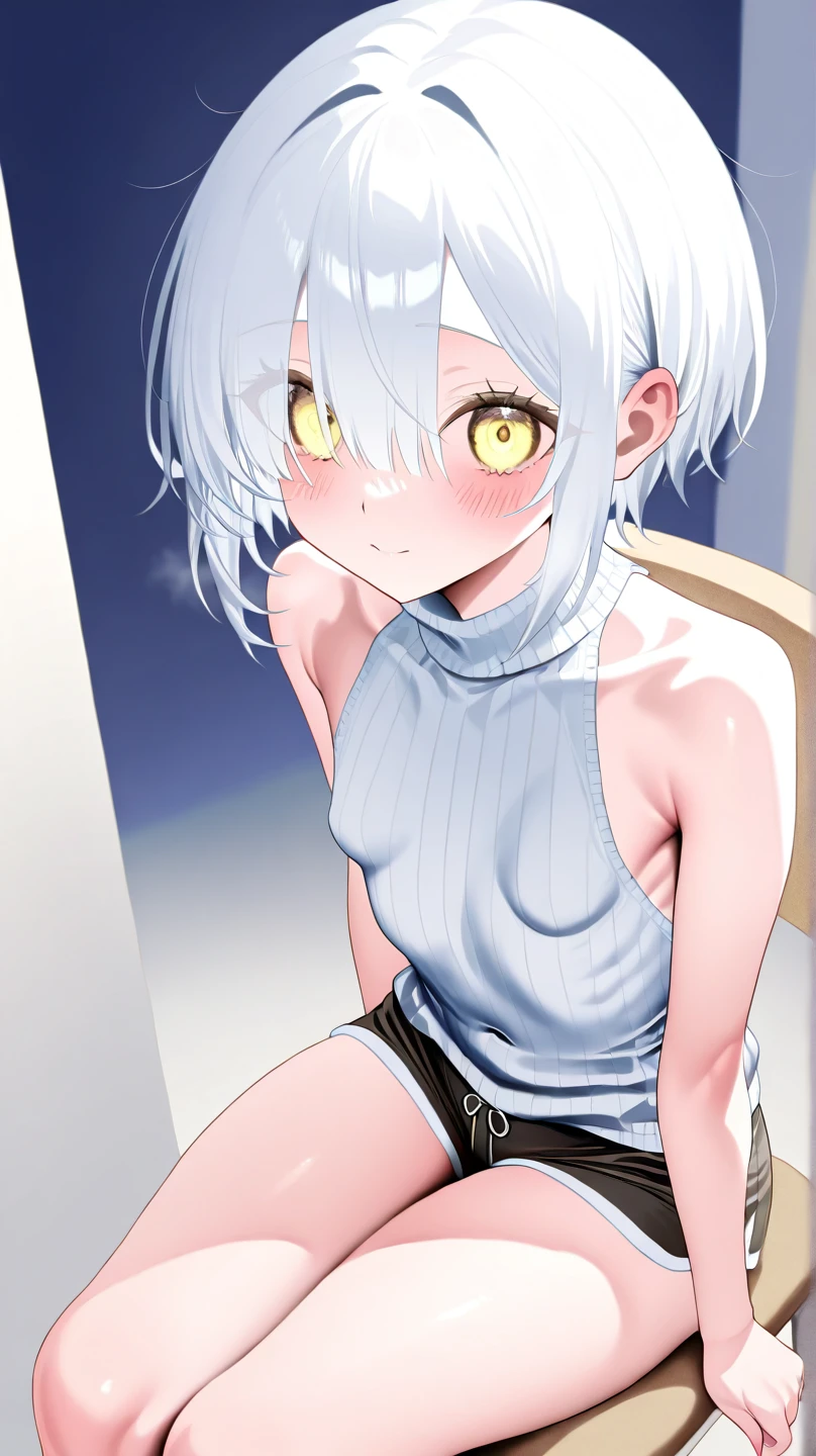 pantyhose woman,nalcum,solo,sitting,sitting,flat chest,shiny skin, medium breasts,glowing eyes,glowing eyes,glowing eyes,smile,:D,medium breasts,small breasts,medium fingernails,nipples,large eyes,nipples,french braid,wet,flat chest,puffy nipple,:o,flat chest,pink nipples,pale skin,white skin shade, oily skin, medium breasts, blue eyes, medium breasts,dot nose, side blunt bangs, hairs between eyes, side lighting,perfect lighting,dynamic angle,looking away,from above, extremely detailed CG,8k wallpaper,masterpiece