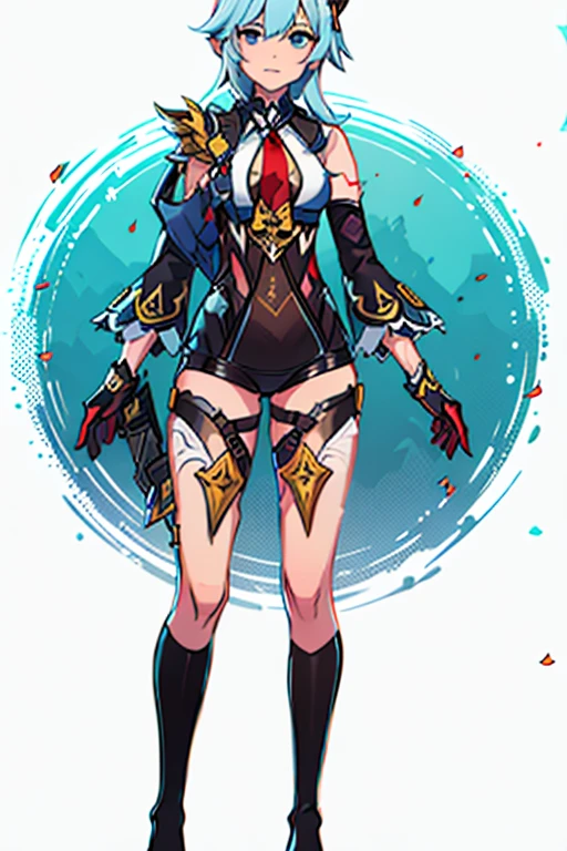 ((Best Quality)), ((Masterpiece)), (((detailed character sheet, frontal view, side view, three quarter view))) white background、one piece、US、whole body、whole bodyイラスト、whole bodyアニメーション、whole bodyリファレンスシート、denim、Tank top、High heels、Swimwear、Bikini、original、New World、Long Hair、Orange Hair、Tattoo on left arm、Ring belt、Heighten your head、smile、Cute face、Big Breasts、Narrow waist、Long legs、Beautiful feet、9 heads