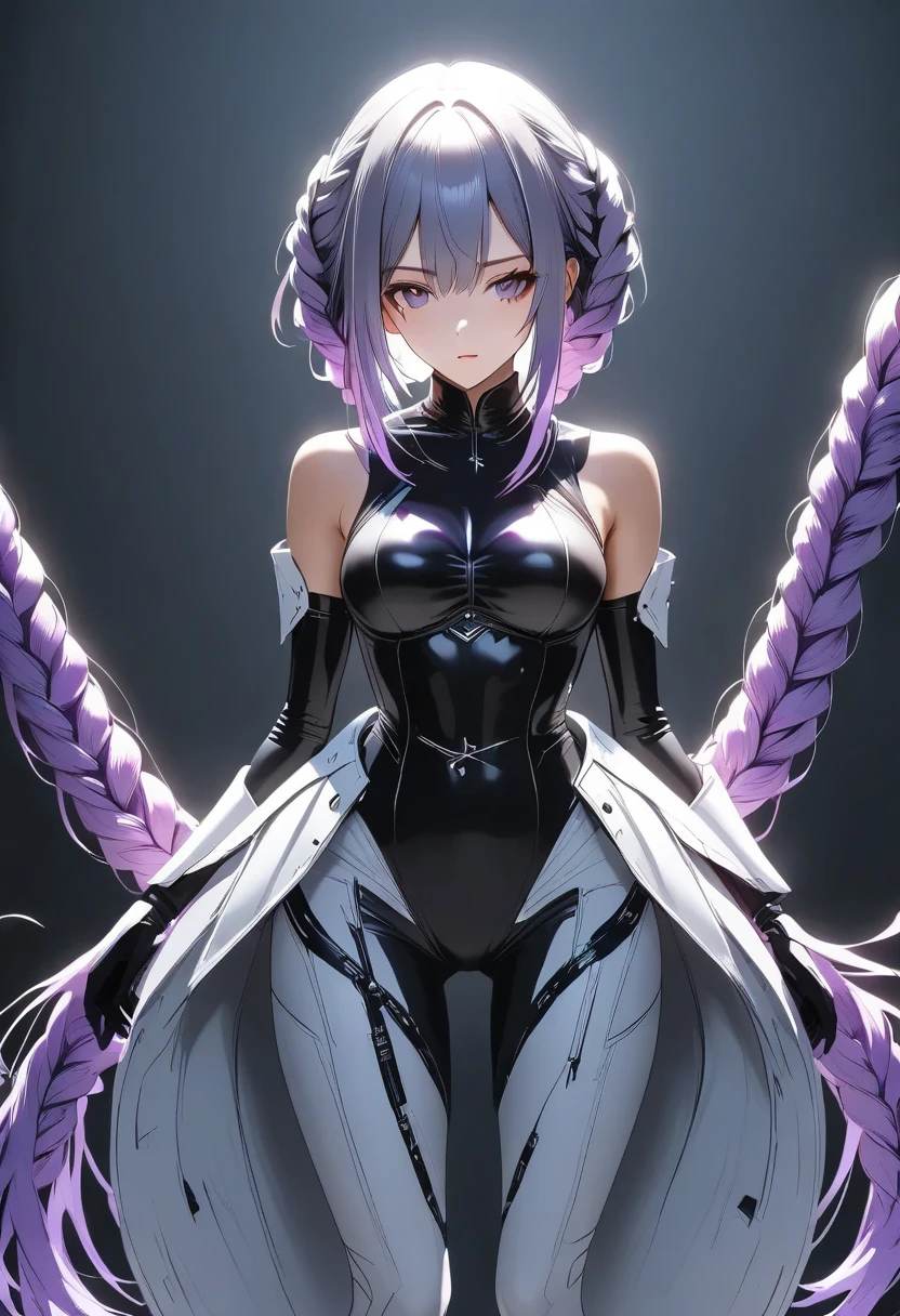 inhime, solo, cryptic girl, White and purple gradient braids,