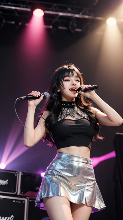 ((Top Quality, 8k, Masterpiece: 1.3)), (((Japan Girls: 1.4)), Crisp Focus: 1.2, Beautiful Women with Perfect Figure: 1.4, Slender Abs: 1.2, ((Small cleavage: 1.3,)), (Stage: 1.4, Middle School Model), Highly Detailed Face and Skin Texture, Detailed Eyes, Double Eyelids, Long Hair, Straight Hair, (T-shirt: 1.3, Denim Mini Skirt, Junior High School: 1.3), (Young Face, Baby Face: 1.4), (Junior Idol: 1.4), Kids Body Shape, (Bangs), Smile, Very Cute, Facing Forward, Child, Blur,
