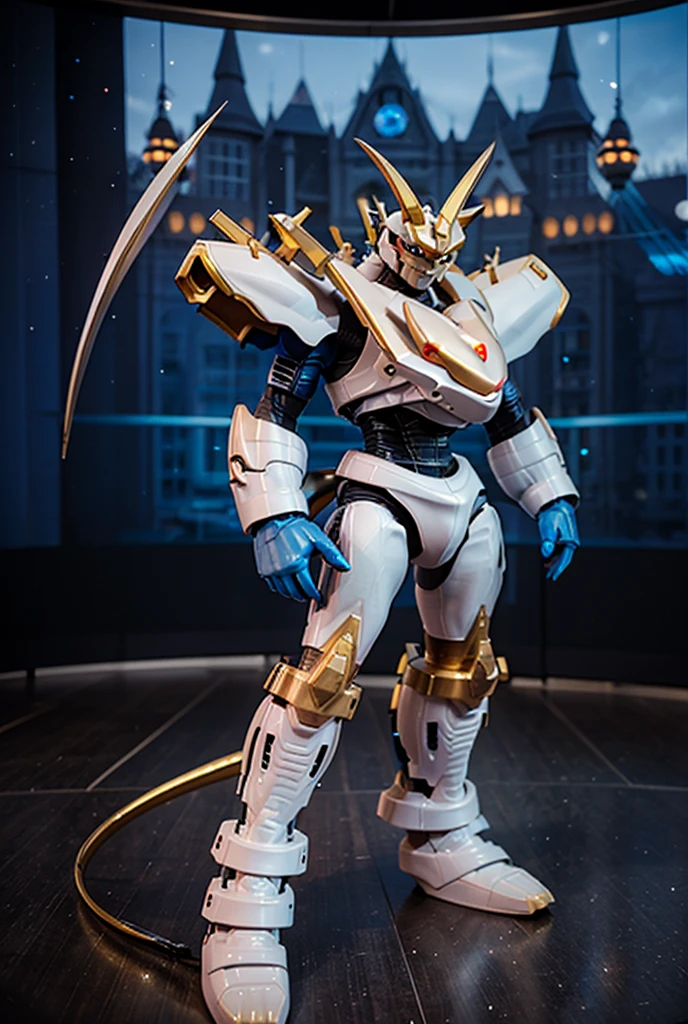 1girl, full_body, high-res, 8k, best_quality, dynamic_angle, glamorous_body, feminine_body, best_hands, looking_back, light_suit_samus, omegamon_armor, samus, back, back, ass,