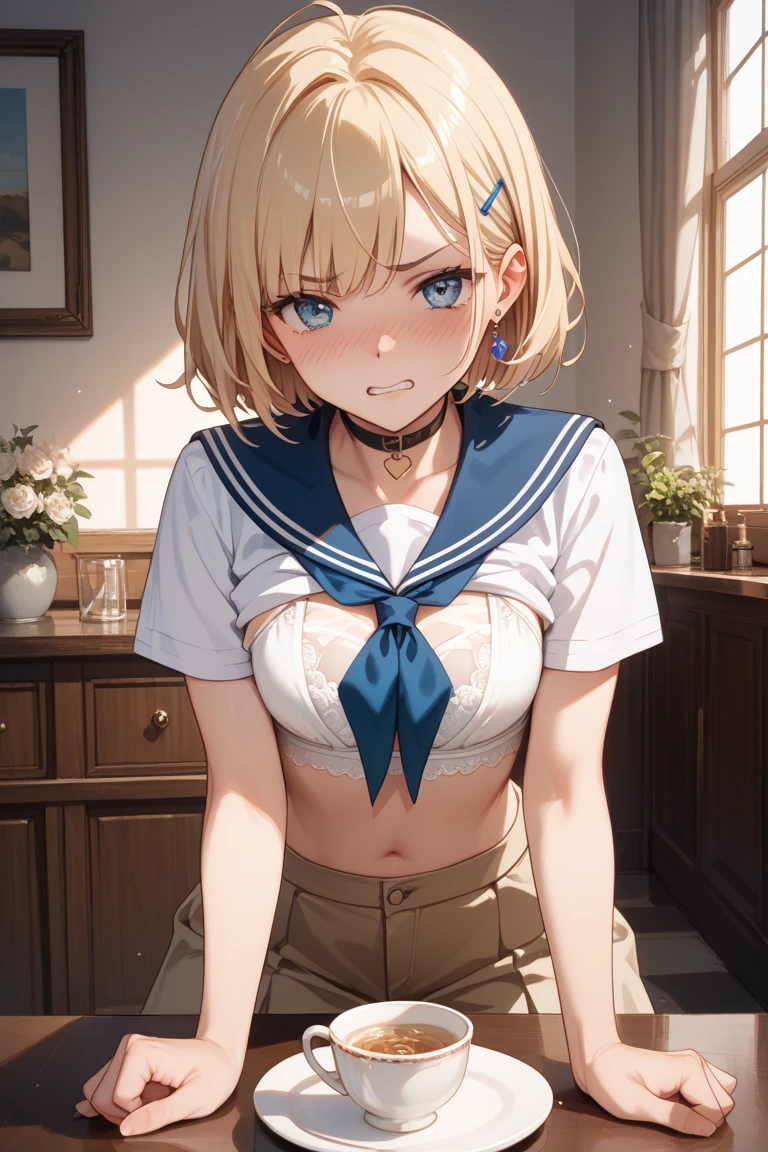 ((masterpiece, best quality;1.3)), ultra detailed, 8k unity wallpapers, CG, ray tracing, illustration, colorful, cinematic shadow, extremely detailed and beautiful background,vhd, shadering VRay,RT, 1girl, (embarrassed), teenage, petite, loli, blush, solo, blue eyes, (blush), (blonde hair), (medium hair), large breasts, slim waist, white glowing skin, highly detailed beautiful face, beautiful face, beautiful eyes, (talented Lo-Fi:1.3), sexy, lewd, (school uniform), shirt lift, lace bra, in a school, close-up, glowing, glowing light, ultra detailed, scenic, atmospheric