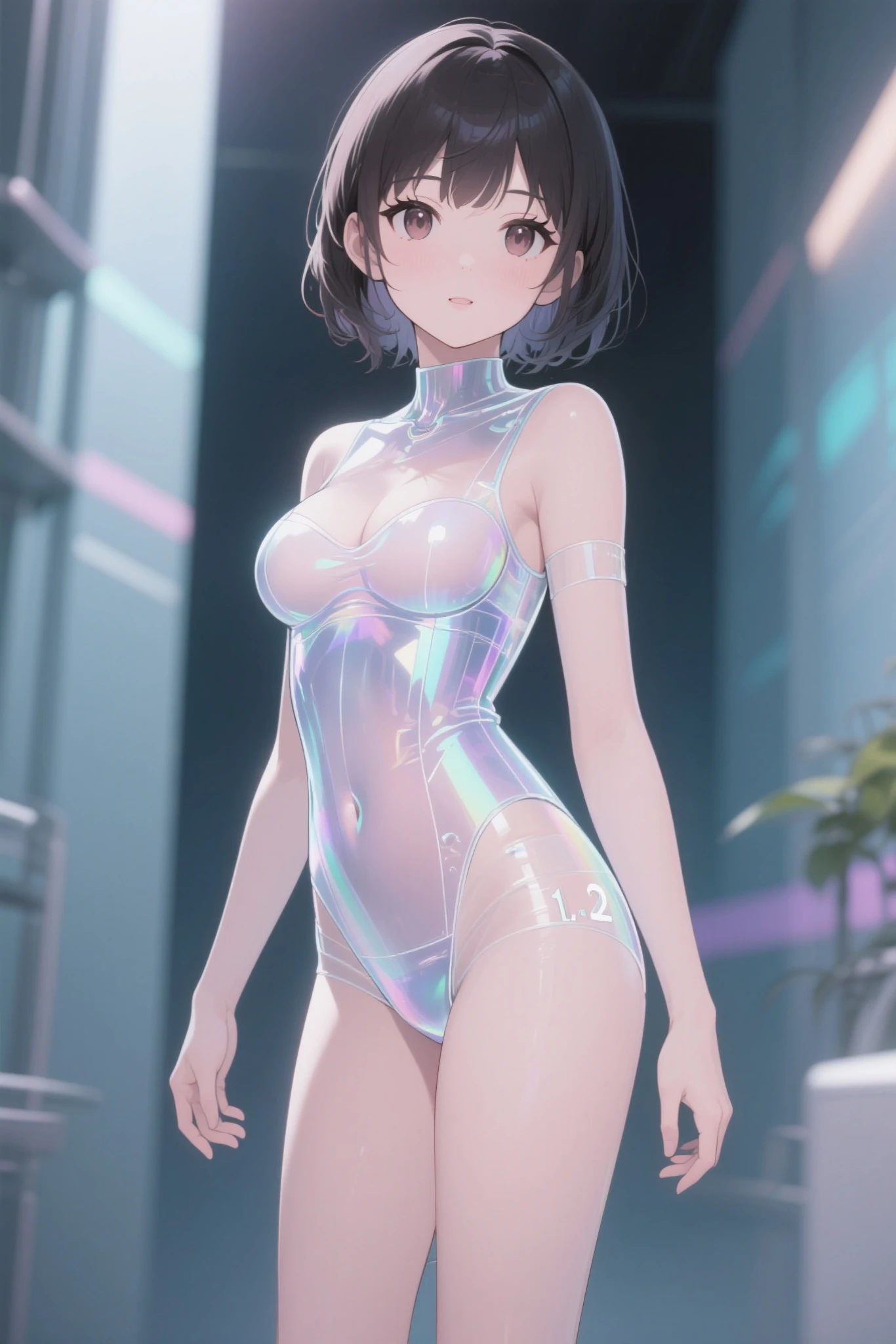 woman,20-year-old,,city,night,Completely naked,(Makoto Harada),Laughing with your mouth open,(((See-through)))