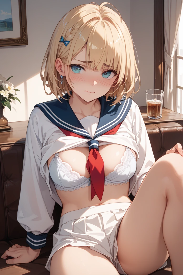 (Lots of heart marks:1.5)、(Very small girl having sex:1.3)、(Girl riding perfectly on guy:1.3)、(eyes half closed:1.9)、(smile:1.3)、(Big tears:1.8)、(Drooling from the mouth:1.2)、(The body shakes violently:1.5)、vagina、8k resolution、 masterpiece、((highest quality))、Anatomically correct、(The whole body is wet with semen:1.3)、(Long chain collar)、(Sticking out tongue)、(Flower Hair Ornaments)、(Large amounts of fluid)、(High School Uniform:1.6)、(Blue hat)、((Hasselblad Photos))、[:(Detailed face:1.2):0.2]、(bed scene)、(Tie your arms behind your head:1.6)、(Underboob:1.3)