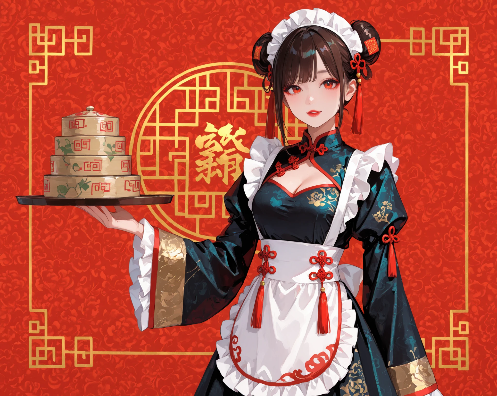 female, China maid clothes, Dim sum set, 