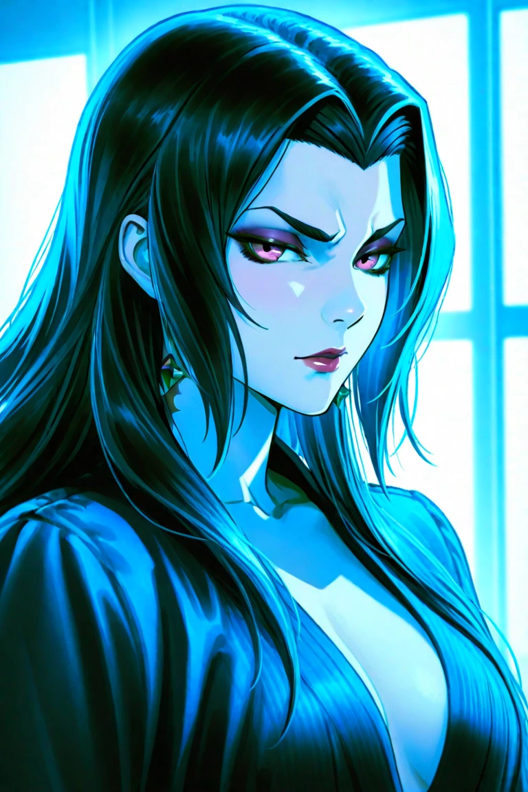 (beste-Qualit), (tmasterpiece), (Gloomy color scheme:1.5), (( The Girl From Below, Squatting)), 1girl, androgynous vampire, junji ito 4 k, with long dark hair, ito junji art, style of junji ito, Dark Costume, portrait of sadako of the ring, Gentle androgynous princess , Beautiful androgynous princess , with her long black hair, Nude Girl, (big yellow eyes:1.3), fangs, detailing, (generous cleavage), Burst breasts, extra high resolution, 8K, (The blood on her lips runs down her neck), (Lovely Medium Breasts), perfect anatomy, (Gloomy color scheme:1.5), (shapely body), Microthongs, Beautiful slender legs, sexypose, white socks, Short socks, (Looking down), (The gaze is directed downwards), (Night Sky Background: Red Moon)