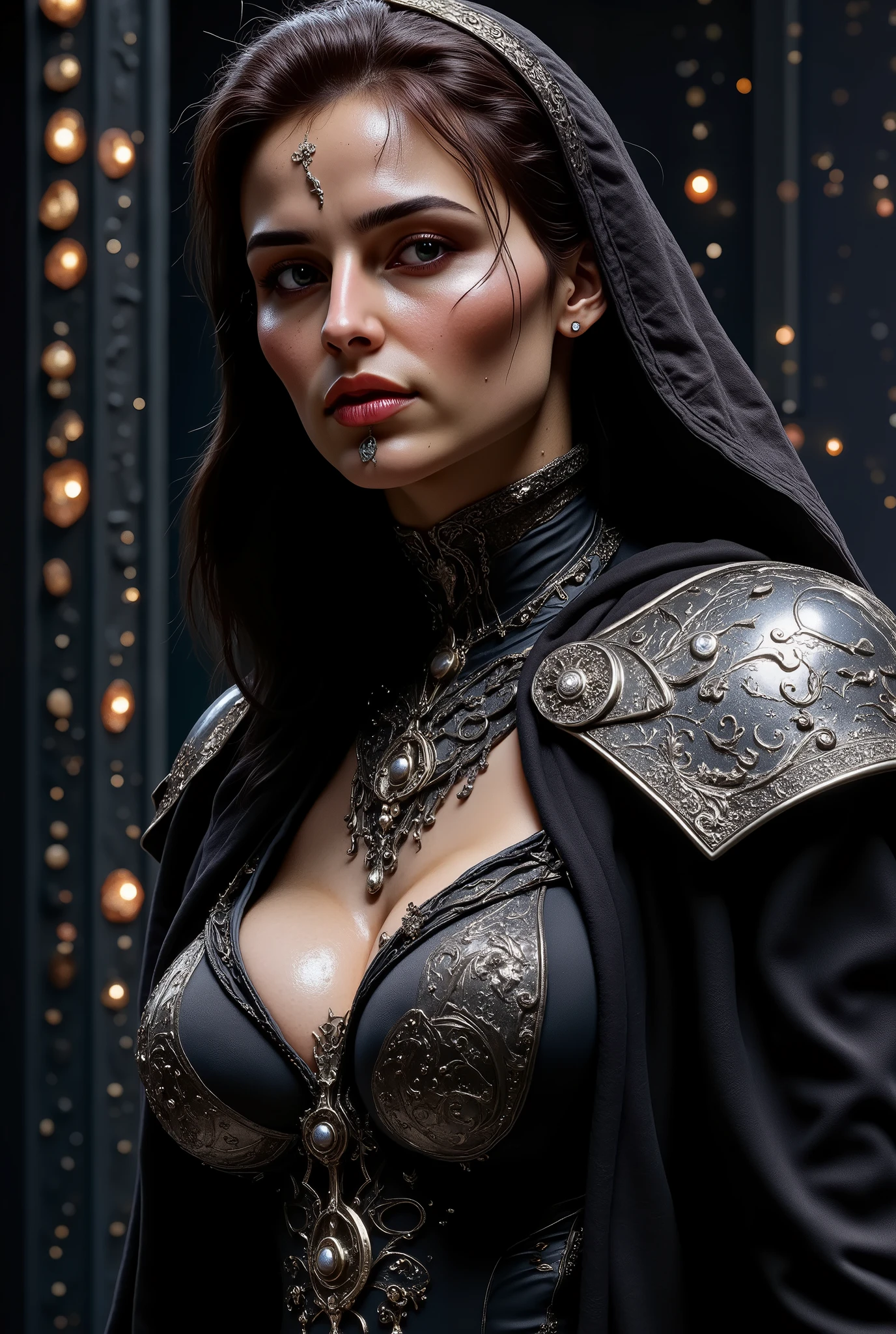 bellatrix lestrange,bellatrix lestrange,detailedportrait,femalepotterwizard,darkmagicuseposes,intensestare,darkbrows,sharpfeatures,palecomplexion,darkeyebrows,longraven-blackhair,blackandsilverrobes,mysticalatmosphere,gothiccastleinterior,lowkeymoody,highcontrast,dramatic,characterdesign,digitalart,conceptart,photorealistic,8K,HDR,extremedetail,vibrantcolors,cinematic