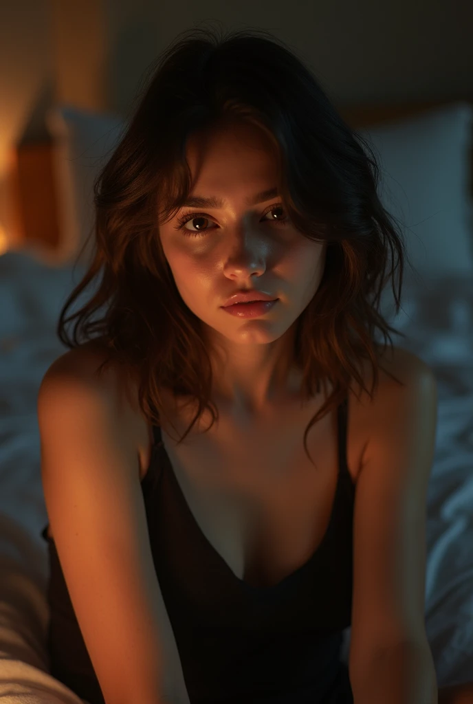 highest quality, epic realistic, ((half body:1.5)),(background: soft dark dimly lit ) low contrast ,glorious picture, lowest lux, lighting face, she's horny, naked, looks incredible, (lying on bed and open thigh pose), open armpit, head on pillow, (8k, Raw photo, Highest quality), (epic realistic:1.5), a girl, half body, (detailed eyes:0.8), (looking at the camera:1.4), (Highest quality), ( low contrast, soft shadows),Intricate details,cinematic,((skin:1.4)), (medium dark hair:1.3), medium hair, very sweaty and wet body, messy ,(Hdr:1.5),Detailed, colors, Superior quality, Masterpiece, Raw Photo (1, looking at viewer above her), beautiful, Naked, perfect pussy, clean pussy, show vagina, perfect, natural, perfect composition, perfect face, horny expression, Captivating eyes, Bright details, Tight lips, (High Skin Detail),, (blue tint: 0.6), (sale: 0.8), (bloody: 0.7), Key lighting , (backlight: 0.5), Medium depth of field, Canon 5d, 50mm lens, f/6 apertures, shot from above, medium close up, (Ultra-detailed, Complex detail), sharp focus, soft colors, 8k, Absurd, 80mm, dark background, photography, horny, indonesian, indonesia, on top angle, camera on above view