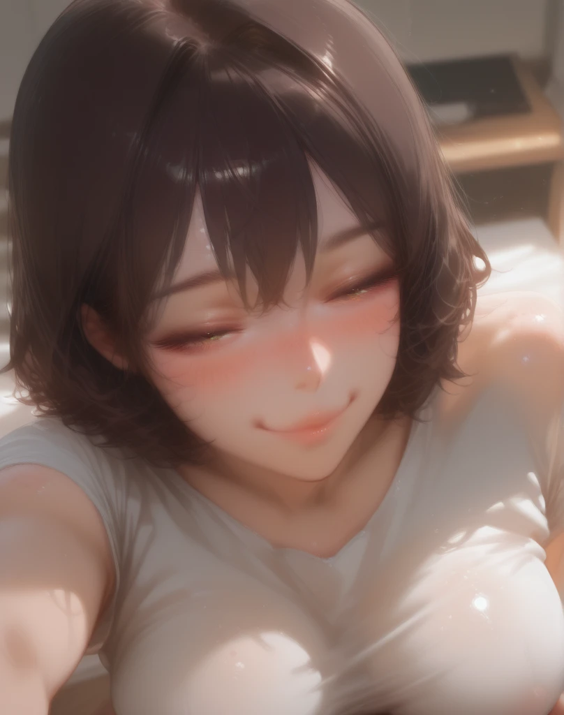 Missionaries, Sex, Vaginal, One girl, One boy, penis, Lie in, White T-shirt, Bottomless, Medium Hair,( Two-tone hair ), No correction, Voice of the Heart, smile, Mouth closed, blush, Cuckold uncle