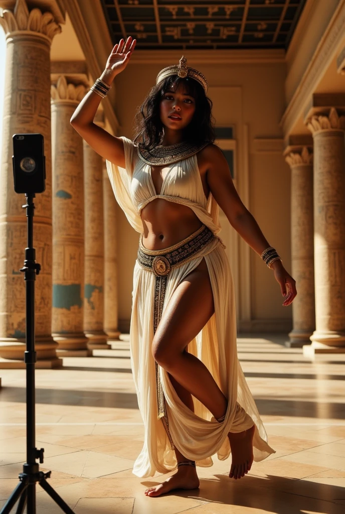 best quality, 8k, very delicate and beautiful, highly detailed face and skin texture, shiny skin, high resolution, beautiful girl in egyptian style costume stand in desert, full body, sharp focus