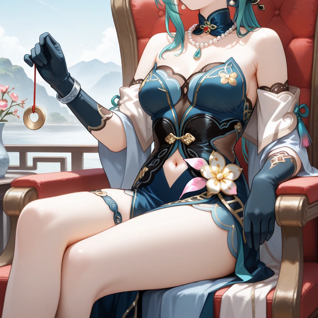 Blue long hair,Scorpion-tailed braids,Put on the clothes of the little dance of Douluo Continent,Is a beautiful and sweet girl Koser,(whole body)