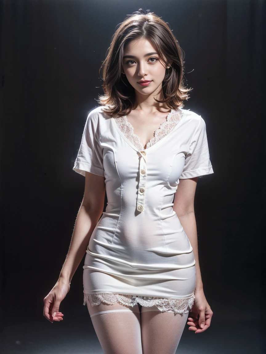 a pretty woman, dressed in white shirt, full body portrait, nice perfect face with perfect face, hyper realistic concept, 8k resolution, photography quality, posing for a photo, photo realistic,