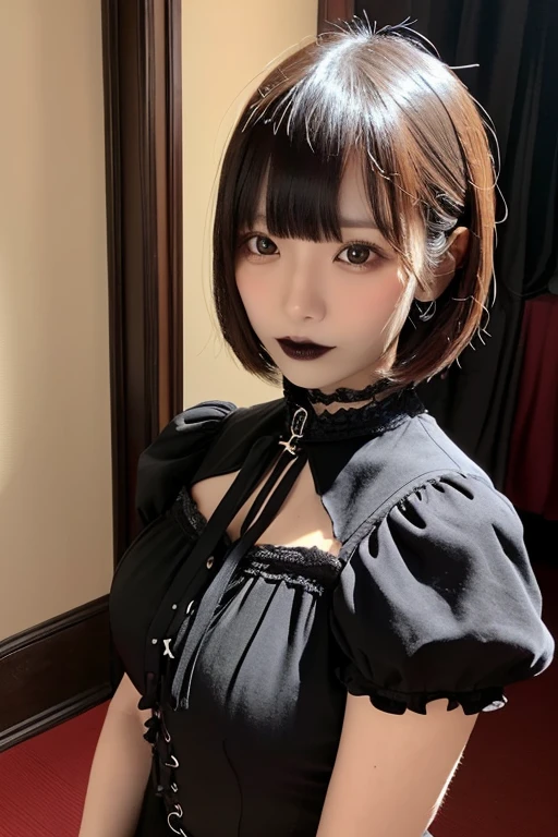 Black Hair、short hair、With bangs、Witch Hat、Beautiful breasts、Slim body、sexy witch costume、In a creepy mansion