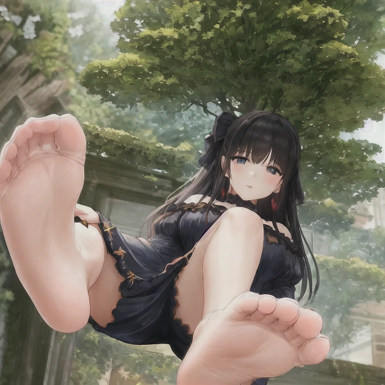 Kizi,Lolita prostitute,The background is a bamboo forest,falling flower petals,Beautiful feet,short skirt,Beth