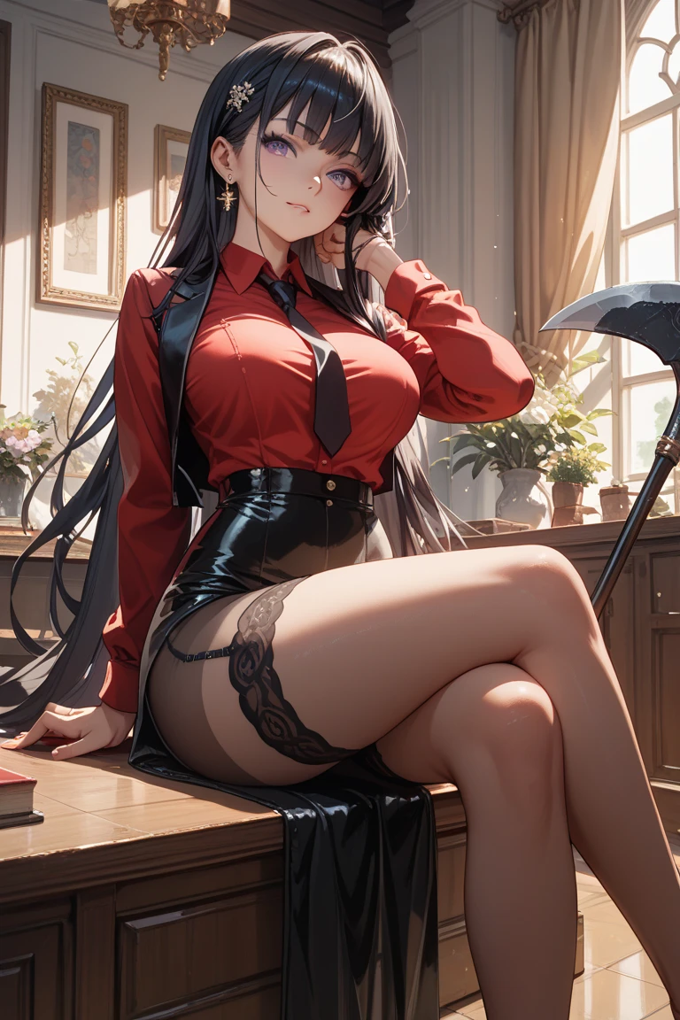 taihousweet, anime - style image of a woman in a skirt and stockings lie down on a table, seductive anime girl, smooth anime cg art, a hyperrealistic school teacher, hyperrealistic office lady, fine details. azur lane, realistic school teacher, (nsfw) not safe for work, on a table, from azur lane, beautiful anime girl squatting, black hair, long hair, large breasts, cleavage, white shirt, open shirt, black skirt, short skirt, black stockings, pantyhose, red jacket, open jacket, blazer, feet, soles, barefoot, beautiful feet, beautiful toes, detailed feet, detailed toes, glasses, wireframe glasses, white panties, seductive anime girl, beautiful detailed eyes, beautiful detailed girl, curvy:1.1, dynamic pose, fashion clothing with diverse colors, full body, (full body shot:1.1), looking at viewer, perfect eyes, perfect face, perfect retina, seductive look, sexy pose, ultra detail face, ultra detail hair, very detailed eyes and face, 8k wallpaper, amazing, ambient occlusion, best quality, CG, cinematic lighting, detailed painting, field of view, fine detail, fluid motion, harmony, (High Quality:1.4), high resolution, huge file size, illustration, interconnected elements, Intricate Details, masterpiece , movie lighting, photorealistic lighting, (photorealistic:1.4), professional artwork, (raw photo:1.2), realistic shadows, reflective art, sharp focus, solo, super detailed, unified, very detailed, (vibrant colors:1.05), vivid lighting, warm and cool color palette, extremely detailed artgerm, trending on artstation pixiv,