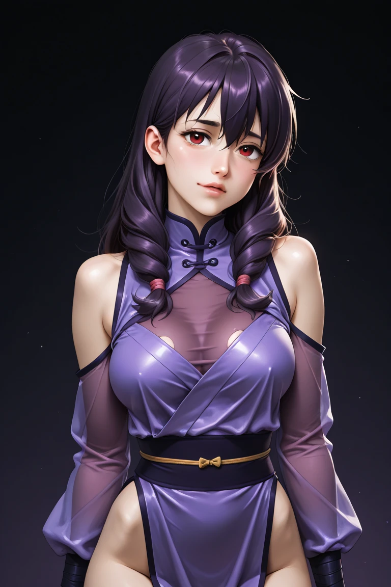 (((完美figure,figure,solo, (((orange pashmina wrap, purple cheongsam, ))),(((dbzch1ch1,sidelocks, bangs, single hair bun, hair bun, (black eyes),))),((masterpiece)),high resolution, ((Best quality at best)),masterpiece,quality,Best quality,((( Exquisite facial features,Looking at the audience,There is light in the eyes,(((angry,serious))),))),型figure:1.7))),(((Light and shadow,Huge breasts))),(((Looking at the camera,black background)))