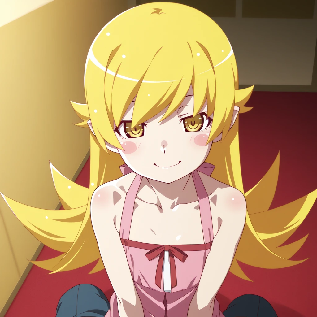 absurdres, highres, shinobu, white dress, smile, outdoors, night, street lights, park, close-up