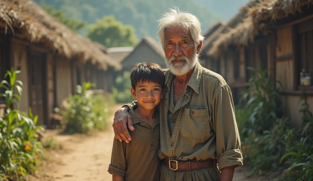 An old man with boy in village 
