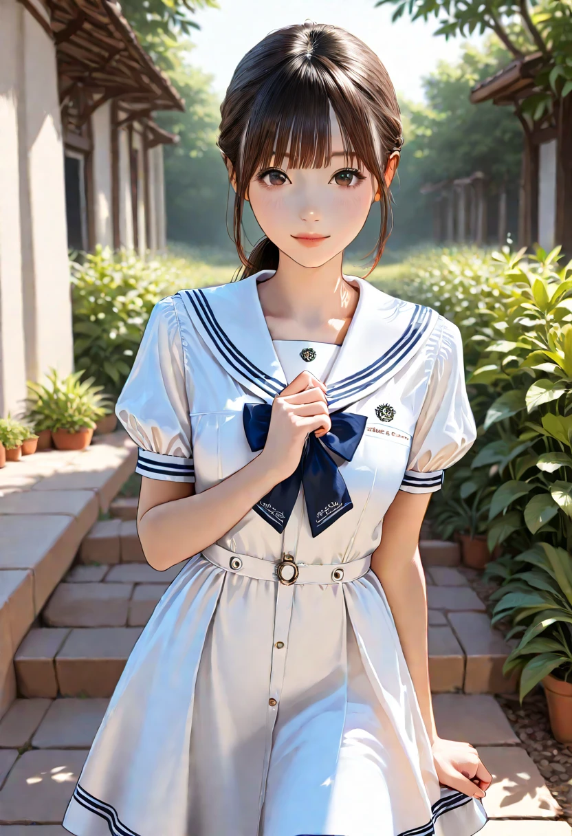(((1girl))), solo, (more_details:1.5), (petite), ((oppai_loli)), soft features, barefoot, perfect hands, perfect fingers, extremely detailed finger, brown hair, bob cut, braided bangs, one side up, hair ornament, earrings, happy smile, cute fang, Beautiful detailed gemological eyes, jewel-like eyes, (slim body), ((large_breasts)), ((petit)), (white:1.2), sailor, (sailor costume), cat_ears, ultra-detailed, ((background: rainbow, rain, milky_way), (raincoat), loli, brake, Rainbow in the sky, a girl sits on the rainbow, sit on the rainbow