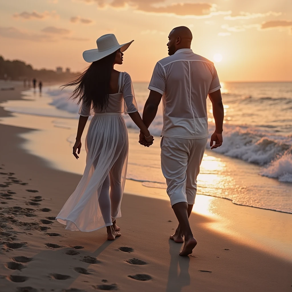 Year: 2017
Country: Oman
Description: Along the majestic coastline of Salalah, an adult couple enjoys a leisurely stroll on the beach at sunset. They're accompanied by their loyal Saluki dog, its elegant form mirroring the graceful dunes behind them. The setting sun casts a golden glow over the scene, highlighting the couple's connection with each other and their surroundings.