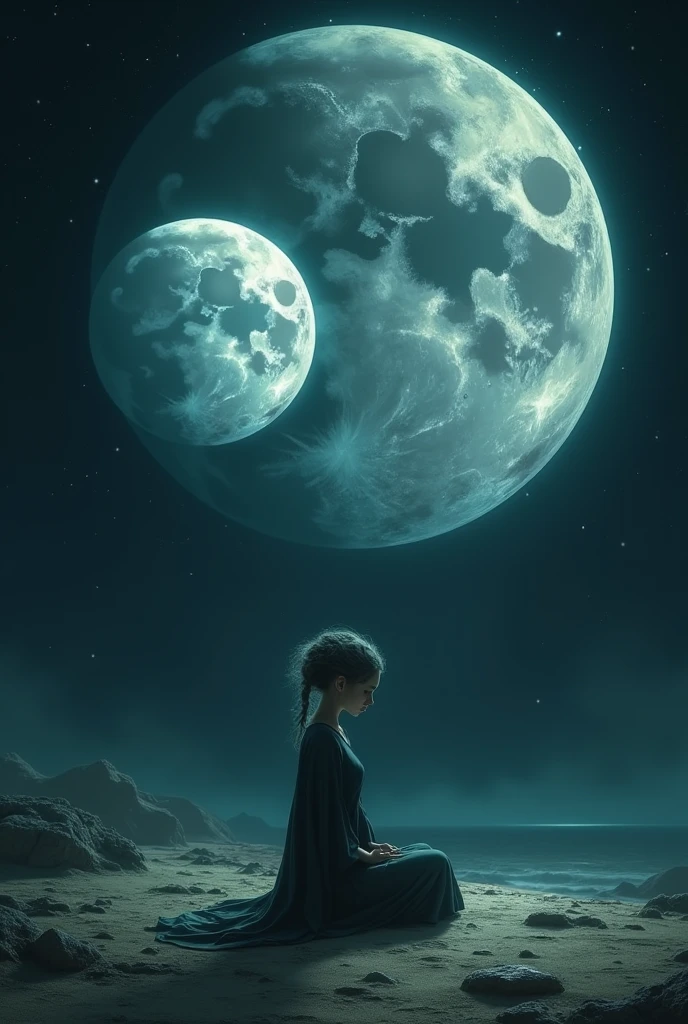 The moon with glowing eyes, a glowing smile