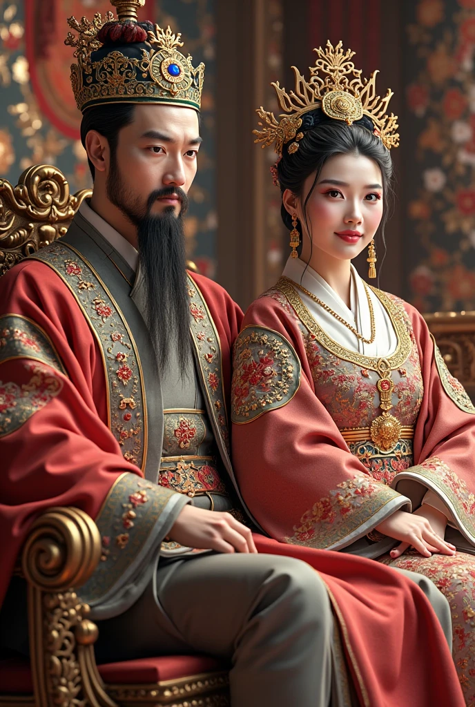 (8K, RAW photo, highest quality, masterpiece: 1.2), (realistic, realistic: 1.37), 1 girl, ancient China、In a room in the imperial court at the end of the Later Han Dynasty、The empress is sitting in a luxurious chair。The empress is華やかな服装で神々It has a nice aura to it..。The empress is綺麗な顔立ちで、She is wearing a hair accessory that was fashionable at the time..。The empress is、he is smiling and looking forward.。