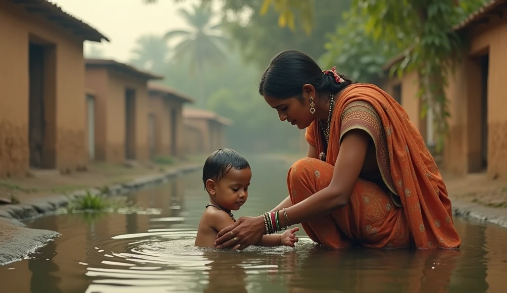 A rain wet dressed elderly woman in a yellow sari carrying a baby and her doctor walk through a tea plantation and a landslided forest stream at night, inspired by Steve McCurry, Atey Ghailan, and Ibrahim Kodra, 8k award-winning photograph, 8k artistic portrait photography, 8k film still, 8k cinematic photography, unsplash contest winning photo, cinematic photograph concept art, --ar 9:16 --v 5